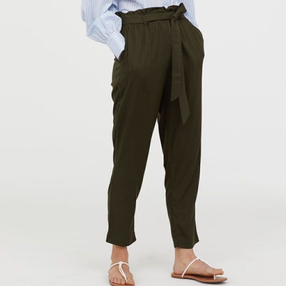 H&M Olive Green Paper-Bag Trouser Pant